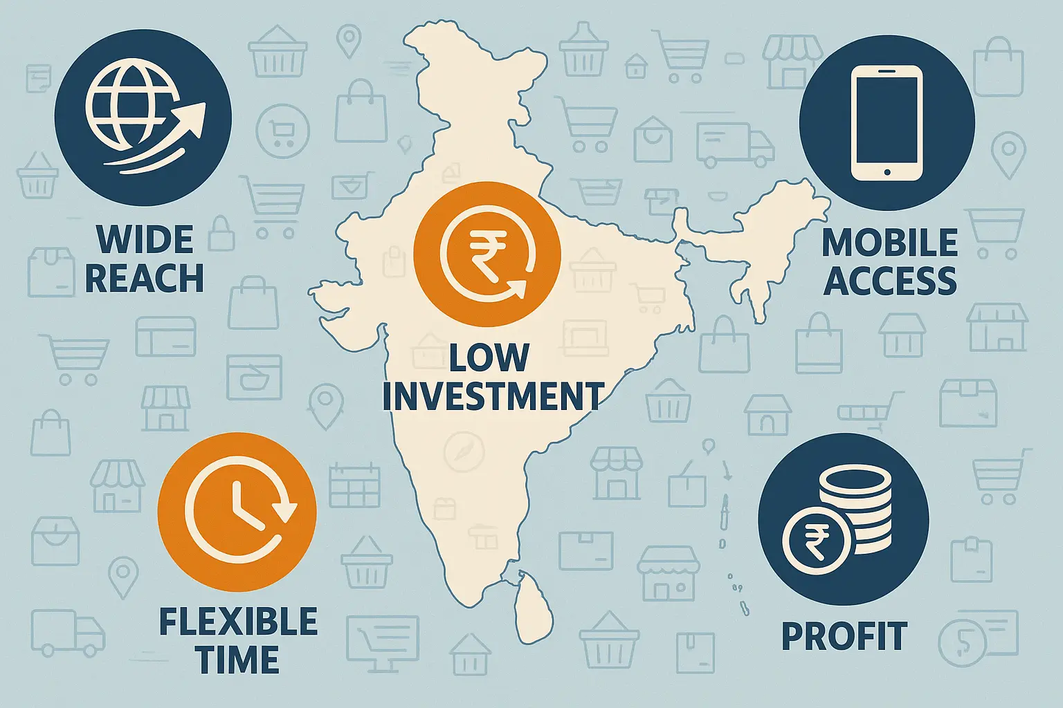 Benefits of selling online in India including wide reach, low cost, and profit potential.